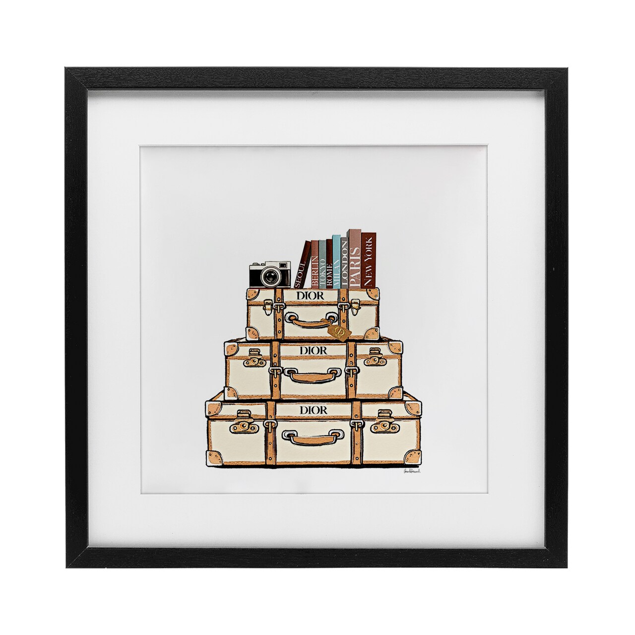 Stupell Industries Cream Luggage Stack Framed Print Under Glass, design by Amanda Greenwood